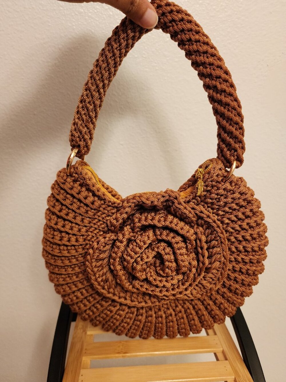 🌹 Handcrafted Bronze Rose Crochet Handbag